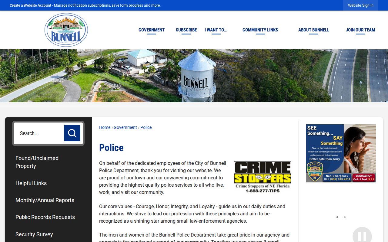 Bunnell Police arrest record source page in Flagler County