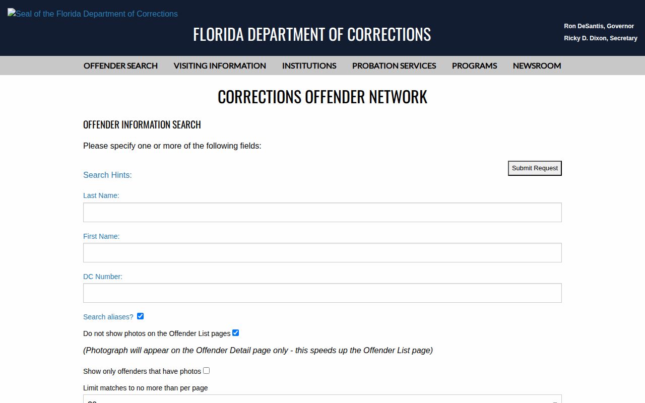 Florida Department of Corrections photo search for sentenced Flagler offenders