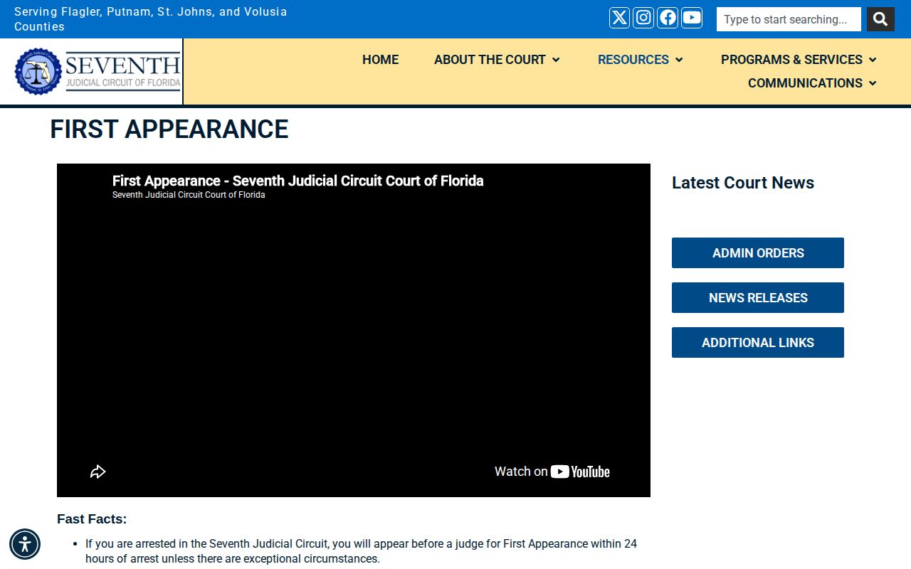 Flagler County first appearance procedure after a jail booking