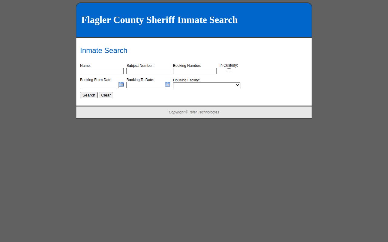 Flagler County jail roster search for current and released booking records