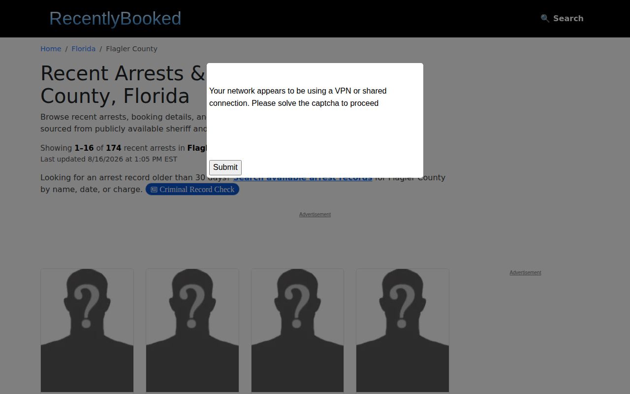 Unofficial Flagler County 30-day booking publisher page